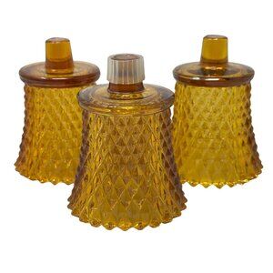 Vintage Amber Diamond-Cut Peg Votive Candle Holder MCM Vintage Glass Shade